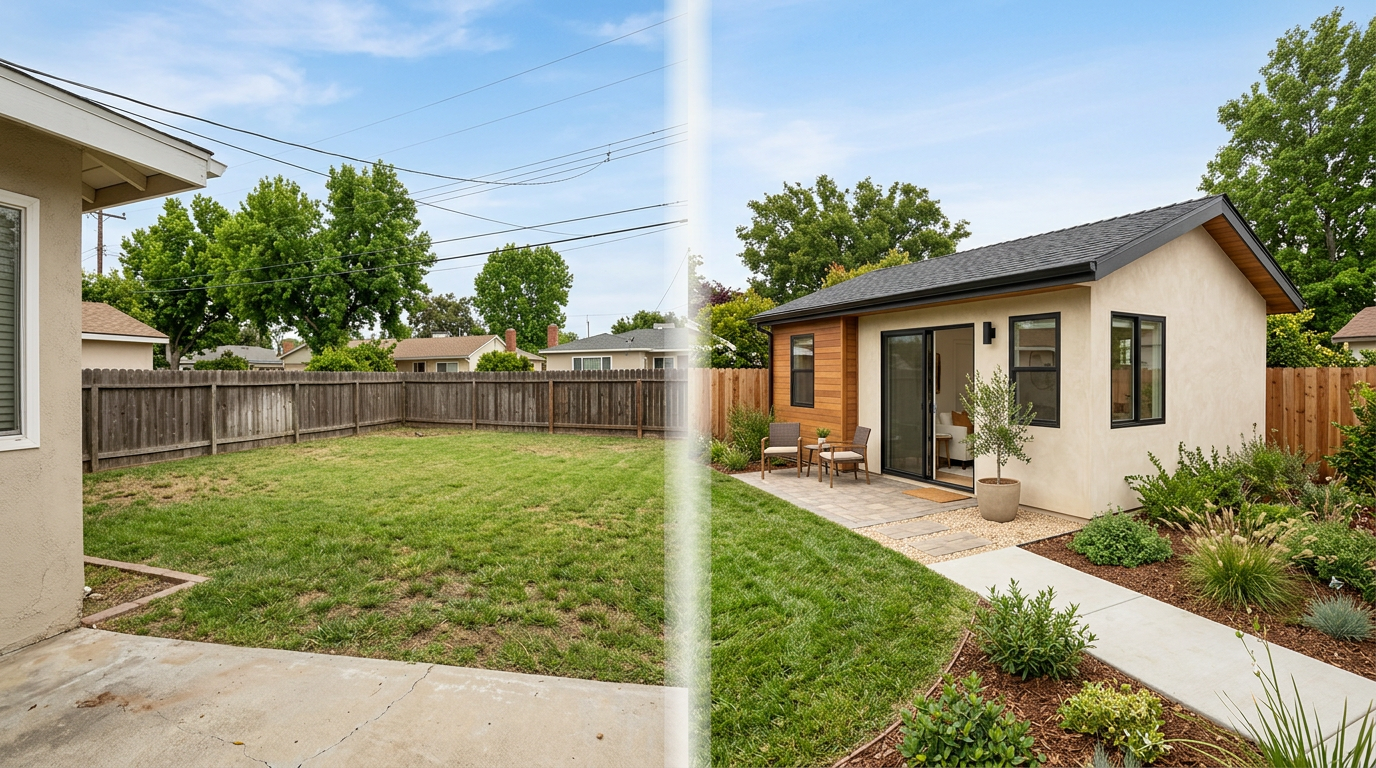 Empty backyard transformed with a new detached ADU